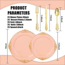 125PCS Plastic Plates - Elegant And Gold Dinnerware Set - Heavy Duty Disposable Plates With Gold Silverware Sets For 25 Guests For Wedding & Party & Bridal Shower - Peach Pink - View 6