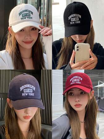 1pc Unisex Adjustable Curved Brim Hat, Fashion Commuter Style Embroidered Letter Breathable Dad Hat, Suitable For Daily Use