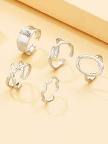 5pcs/Set Bohemian Asymmetrical Open Ring Set, Stainless Steel Adjustable Luxury Metallic Feel Rings, 18k Gold Plated Non-Fading Jewelry For Women, Party Wear - Silver - View 12