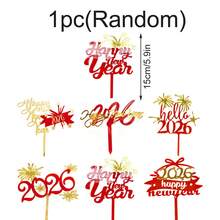 6 قطع من أعلى الكعكة لعام 2026 الجديد، ديكورات كعكة أكريليك للاحتفال برأس السنة الجديدة، أعواد حلوى لامعة باللونين الأحمر والذهبي، لتزيين الكعك في عيد الميلاد والأعياد
