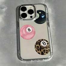 1pc Transparent Metal Button Minimalist Personalized Pink Numeric Billiard 8 Pattern Phone Case, Suitable For IPhone 16 Pro Max, 17/16/15/14 Plus, 13/12/11, Air - Multicolor 3 - View 6