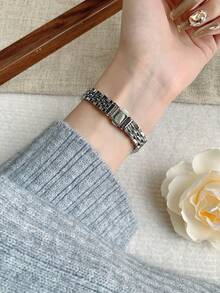 SUNLIFEX 1件装复古银色不锈钢方形小表盘女士腕表，时尚简约优雅奢华小巧石英女士腕表，适合日常佩戴、派对及其他场合。 - 銀色 - 查看 6