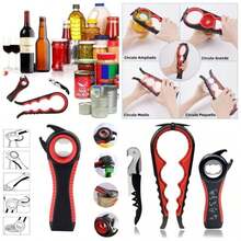 Abrelata de Cocina y Hogar Multifuncional, Kit de Abrelata de Botella y Abrelata de Vino, Incluye Abrelata de Tarros, Abrelata de Botellas y Sacacorchos de Camarero - Rojo - Ver 1