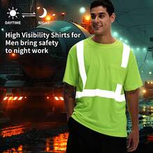 3PACK High Visibility Shirts For Men, Class 3 Hi Vis Reflective Construction Shirts For Men With Pocket  T Shirts,24199798 - 黃色 - 查看 2