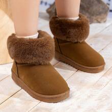 1双婴儿简约休闲踝靴，保暖舒适的羊毛儿童雪地靴 - 棕色 - 查看 18