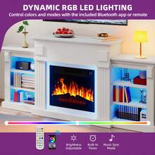 BALCONERA 72" Electric Fireplace With Mantel Cabinets, 3D Flame Effect, Heater, Remote Control, TV Stand For TVs Up To 50 Inches With LED Lights - one-size - View 5