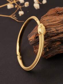 1pc 18K Gold-Plated Stainless Steel Vintage Niche Mysterious High-End Snake-Shaped Bracelet, Domineering Fashion Versatile Personalized, Suitable For Men's Daily Wear, Gift For Boyfriend, Friend, Social Gifting