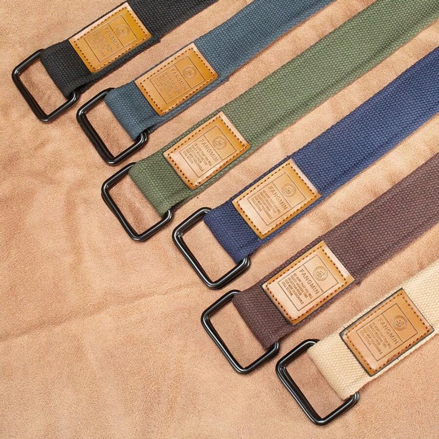 حزام كانفاس يناسب الجنسين، رسمي وكاجوال، إبزيم ذو حلقتين، حزام بنطلون منسوج، مناسب للجينز - لون عشوائي - مشاهدة 1
