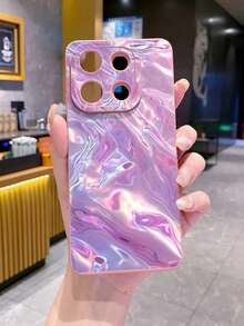 波浪纹 1 件梦幻紫色波浪图案防震手机壳，UV 印花，兼容 、/Galaxy、Infinix、Redmi、OPPO、VIVO、Realme - 粉色 - 查看 3