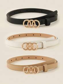 1/3/4 件优雅金色三环扣女士腰带，简约纯色腰带，适合外套、连衣裙、裤子，休闲百搭，学院风，适合日常通勤，馈赠佳品 - 彩色 - 查看 9