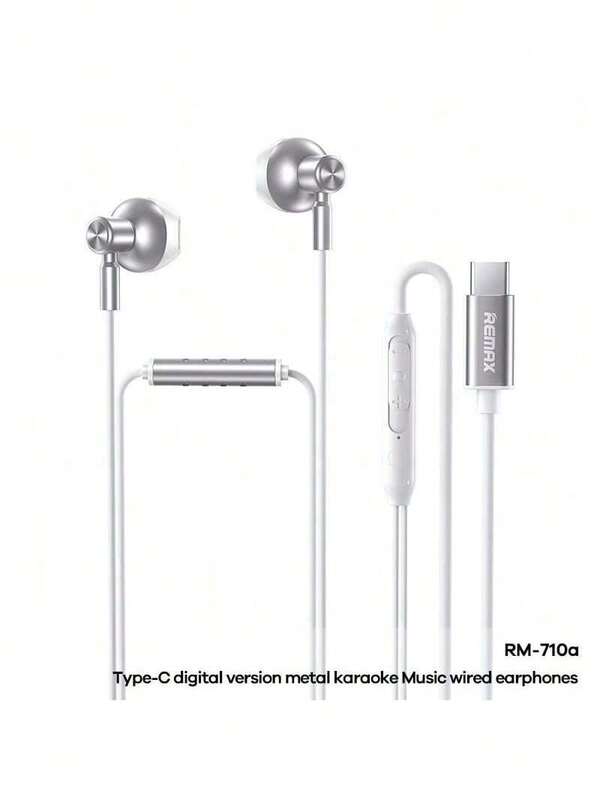 REMAX RM-710a Type-C In-Ear Headphones, HD Vocal Analysis, Omnidirectional Microphone For Precise Sound Pickup, Metal Housing, Comfortable Fit, Glacier Silver