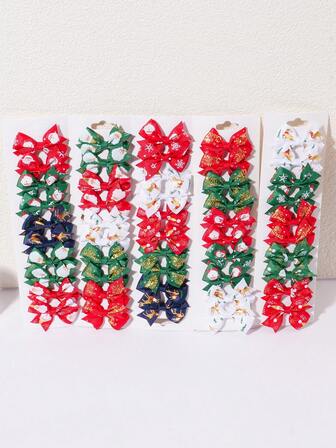 10 件圣诞风格蝴蝶结发夹，节日派对发饰礼品套装，适合女孩