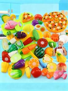 2025新款玩具厨房套装，包含21/27/30/45件，适合女孩/男孩，包含切菜水果的儿童烹饪用具套装，益智玩具，互动游戏，节日/生日/完美礼物