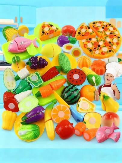 2025新款玩具厨房套装，包含21/27/30/45件，适合女孩/男孩，包含切菜水果的儿童烹饪用具套装，益智玩具，互动游戏，节日/生日/完美礼物