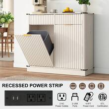 Double Tilt Out Trash Cabinet,Fluted Laundry Hamper Cabinet With 2 Drawers And Charging Station 20 Gallon Wooden Hidden Garbage Can Cabinet For Kitchen & Living Room Arc Design - White - View 4