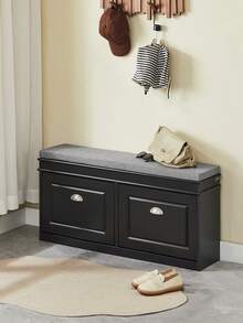 SoBuy 门厅鞋凳鞋架鞋柜带座垫和 2 个翻盖抽屉黑色宽 104 x 深 24 x 高 52 厘米 FSR64-SCH