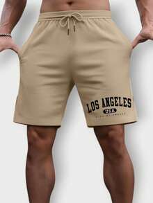 Men's Bermuda Shorts Gym Workout Short Sweatshirt With Pocket Summer Sports Los Angeles USA Walking S M L XL G1 G2 G3 Fast Delivery - Màu be - Xem 2