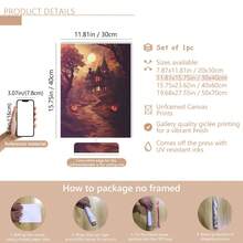 1pc Scary Halloween Canvas Art - Pumpkin And Poster, Gothic Vintage Wall Decor, Retro Yard And Church Tombstone Design, Unframed, Suitable For Home Decor, Room Decor, Bedroom Decor, Living Room Decoration, Bathroom Decor - Halloween Autumn Wall Decor, Optional Wall Art With Frame