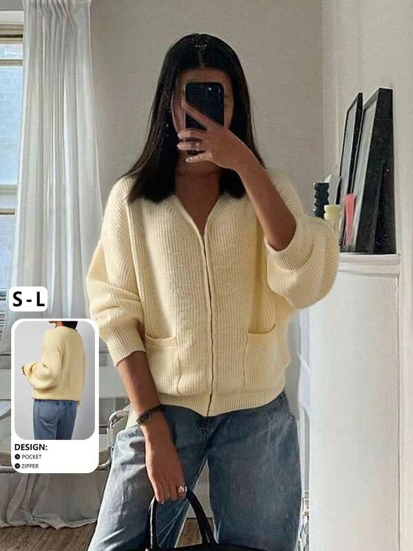 Cárdigan de punto con cuello en V, diseño de bolsillo y ajuste holgado, nueva colección de otoño, suéteres para mujer, ropa de otoño para mujer