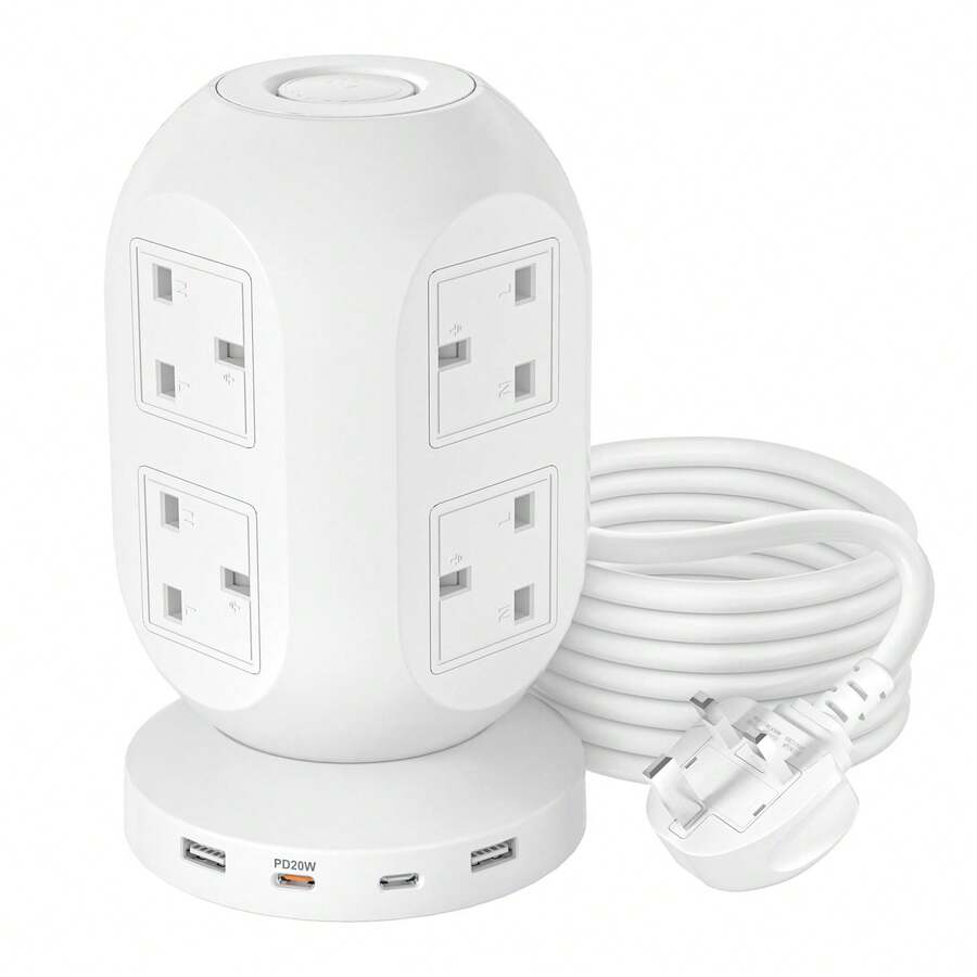 PASSUS Lantern-Shaped Power Strip With 8 AC Outlets And 4 USB Ports (2 Type-C PD20W), 6ft Flat Plug Extension Cord, Supports Multiple Connectors, Suitable For Office Supplies And Desktop Accessories, Available In 3 Colors