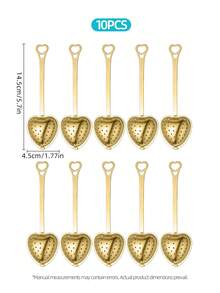 10 pezzi Infusore da tè a forma di cuore in acciaio inossidabile, filtro da tè a forma di cuore con manico lungo, pallina da tè, strumento per preparare il tè in ufficio, strumento per immergere condimenti, adatto per infusione di tè in foglie e tè di fiori, sacchetto per condimenti bolliti