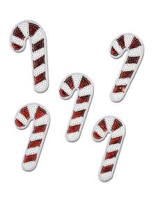 5 błyszczących, czerwono-białych naszywek z haftem w kształcie laski cukrowej, modna, uniwersalna, poliestrowa aplikacja do naszycia/żelazka na ubrania, torby, buty, zasłony i wystrój domu - Czerwony i biały - Zobacz 8