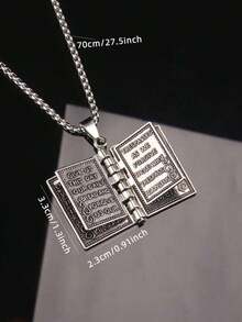 Valentine's Day 1pc Flip Page Bible Lord's Prayer Book Pendant Necklace, Fashion Versatile Sweater Chain For Daily Wear - 經文項鍊 - 查看 11
