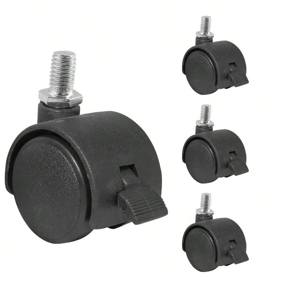 4Pcs 1 Inch Plastic Caster Wheel, Black M8x 13mm Swivel Stem Caster Wheel Workbench Caster Cart, Furniture Wheels, With Locking Brake - 1 inch có phanh khóa - Xem 1