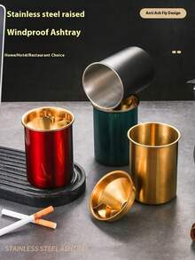 Windproof Stainless Steel Smokeless Ashtray For Cigars - Durable Indoor/Outdoor Use, Compact Design For Home, Office, Patio Or Car, Cigarette Ashtray, Patio Accessory, Modern Aesthetic, Sleek Metal Finish, High-Quality Construction, Outdoor Smoker, Minimalist Style, Sturdy Construction, Outdoor Enthusiast