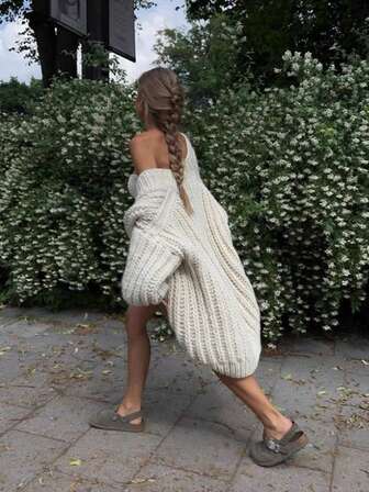 Vivid Style Women's Retro And Laid-Back Style, Casual And Versatile, Street Commuting Style, Thick-Knit, Solid-Color Loose Knitted Cardigan Sweater Coat,Christmas,Christmas Sweater, New Year,New Year Clothes,New Year Outfit,New Year Clothes