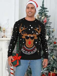 Men's Fashionable Christmas Holiday Knit Pullover Sweater, Fall/Winter, Long Sleeve Top - Black - View 4
