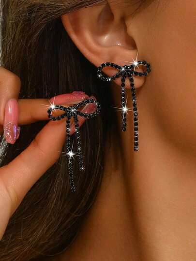 1 Pair Elegant Fashion Claw Chain Welded Bow Tassel Earrings, Suitable For Women's Daily Wear