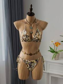Bellisia Maillot de bain bikini fleuri coloré et mignon pour femmes, adapté pour sortir en vacances d'été à la plage - Multicolore - Voir 4