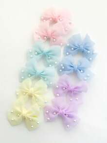 10pcs Mesh Pearls Bow Hair Clips, Colorful Bangs Clips For Daily Use
