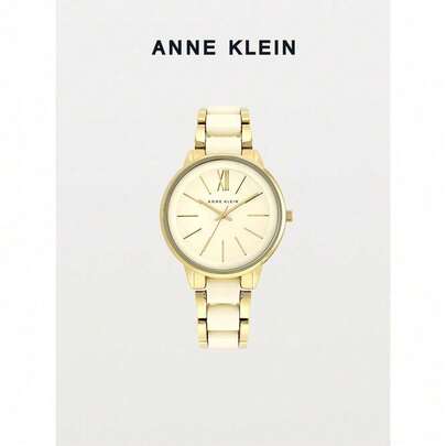  Reloj de mujer ANNE KLEIN de tono dorado e marfil acrílico, esfera con números romanos, caja de 37mm, cierre de joyería, reloj resistente al agua para uso diario