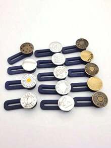 6 Random Styles Of Pants Waist Extension Buckles, Jeans Waist Adjustable Tower Buckles, No-Sew Buttons, Stretch Waist Extension Buckles, Waist Enlargement Buckles, Pants Waist Extension Buckles, Jeans Buckles, Adjustable Buttons, Various Styles Are Randomly Sent, Jeans Wear, Retro Elements Waist Extension Buckles, Bohemian Style, Handmade Crafts, Sewing Accessories - 彩色 - 查看 4