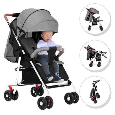 LIPETY Lightweight Foldable Baby Stroller With Sitting And Lying Function For Children, Baby And Toddler, Four-Wheeled Stroller With Large Viewing Window, One-Hand Folding Function And One-Button Folding Function - Suitable For Baby's Comfortable Sitting/Lying Position