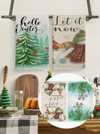 2 piezas/4 piezas/12 piezas Toallas de cocina con estampado de árbol de Navidad verde, toallas de baño con estampado de muñeco de nieve de Navidad, toallas para fiestas navideñas al aire libre, decoración navideña para el hogar, decoración navideña de cocina, estilo moderno, secado rápido, material de microfibra súper suave, rectangular, 15.75IN*23.62IN/40*60CM con estampado digital, adecuado para decoración de fiestas al aire libre, regalos navideños