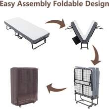 CuisinSmart Folding Bed With Mattress, Portable Foldable Bed With 5"Memory Foam Mattress And Metal Frame,Roll Away Bed Guest On Wheels With Side Storage Pocket, Space Saving, Easy Storage - Đen - 75" x 31" - Xem 5