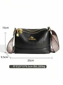 Vintage Soft Leather 3-Layer Zipper Shoulder Crossbody Bag, Simple & Versatile For Middle-Aged Women - Black - View 4
