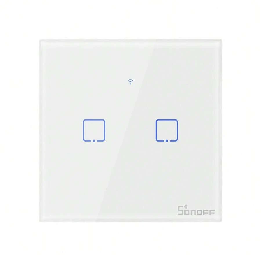 T0UK2C,SONOFF Smart Light Switch, WiFi Smart Touch Switch Smart Wall Light Switch Works With Alexa And, APP Remote Control, Neutral Wire Required, White, 2 Gang, APP Remote Control And Voice Control,Timing Fuction,Smart Scene,Security Guarantee,Smart Home Control,Smart Home, Intelligent Control. - White - View 1