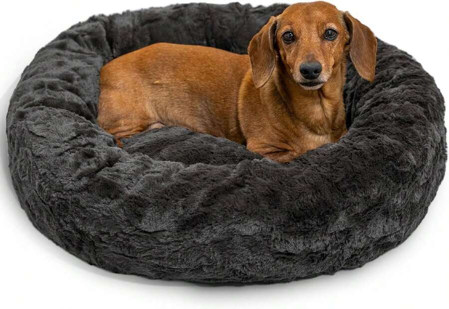 Best Friends By Sheri Original Calming Donut Dog And Cat Bed, Lux Faux Fur, Mink Dark Gray, (23in X 23in) - Anxiety Relief For Pets Up To 25 Lbs,24223619 - 紫羅蘭色 - 查看 1