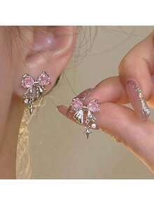 Rhinestone Bow Decor Stud Earrings - Nhiều màu 3 - Xem 6