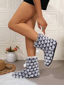 女式冬季踝靴 - 柔软透气鞋面，带保暖衬里，舒适圆头和足弓设计，无鞋底 - 室内/室外休闲冬靴，适合北美/欧洲风格，男女通用随机图案 - 灰色 - 查看 5