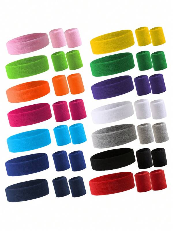 1 Set Of Outdoor Sports Headband And Wristbands, Sweat-Absorbent Headband And Wristband, Sweat-Wicking Headband For Running, Fitness Wrist Protection, Solid Color Sweatband, Elastic Sweat-Absorbing Band For Tennis, Basketball, Skipping Rope, Running, Climbing, Cycling And Other Fitness Sports, Unisex
