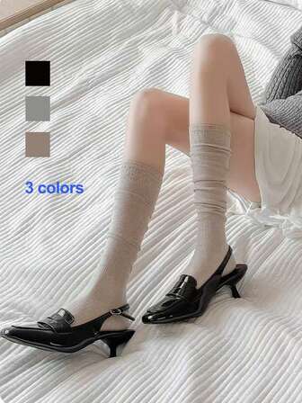 1 Pair Women's Solid Color Knee-High Socks, Handmade Seamless High Elasticity Non- Casual Fashion Leg Warmers