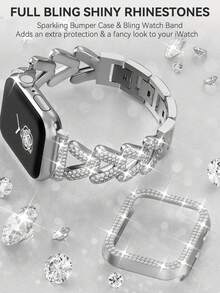 奢华水晶珠宝钻石闪亮金属手链手镯，金色、银色、星光、黑色、玫瑰金，适合女士表带 Ultra 3/2/1 系列 SE/S11/S10/S9/S8/S7/S6/S5/S4/S3/S2/S1，保护壳 38/40/41/42/44/45/46/49 毫米，钻石表圈保护壳盖 - 彩色 - 查看 7