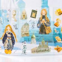 2张/包 城市旅行指南主题贴纸，创意美学贴纸，DIY装饰剪贴簿工艺材料，节日礼物，个性化剪贴簿学习用品文具 - 彩色 - 查看 5