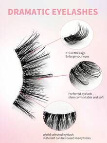 ENCHUW 16对半睫毛透明带柔软自然纤细猫眼仿貂睫毛化妆蓬松半眼假睫毛 - 黑色 - 查看 3