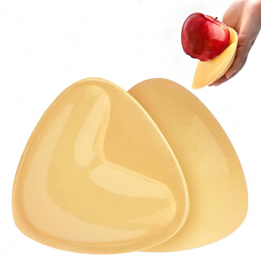 Self-Adhesive Bra Inserts, Padded Sports Bra Foam Silicone Cups, Thickened Small Bust Enhancing Triangle Heart-Shaped Sticky Invisible Plunge Bra Pads - Apricot - View 1